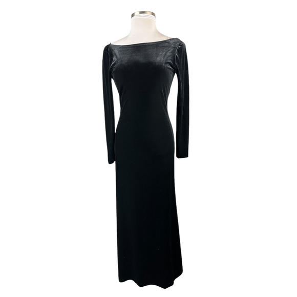 Vtg Lauren Ralph Lauren Velvet Black Maxi Dress Drape Back Evening Gown Medium - Picture 3 of 15